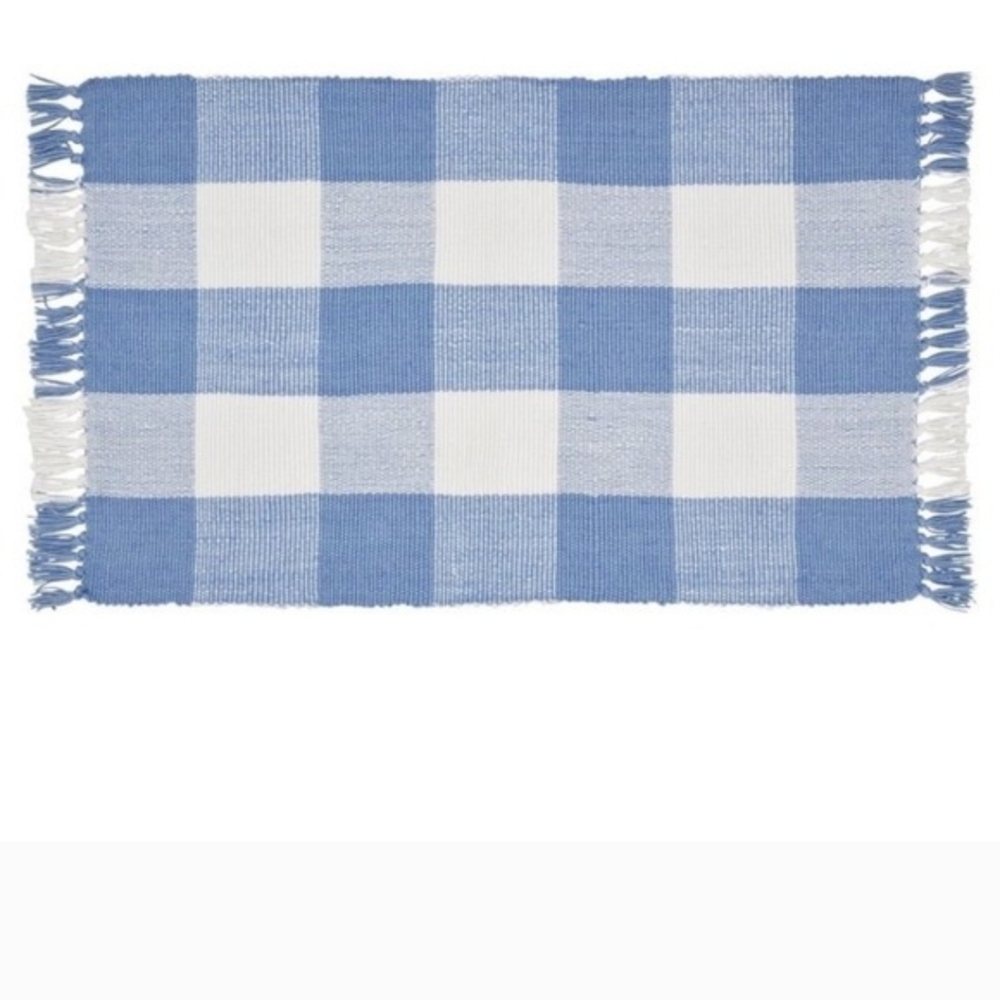 My Texas House Blue & White Gingham Fringe Layering Rug, Easter 2026